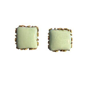 Vtg Miriam Haskell Gold Tone Earrings Turquoise Ceramic Stud .75" Estate 9.38g